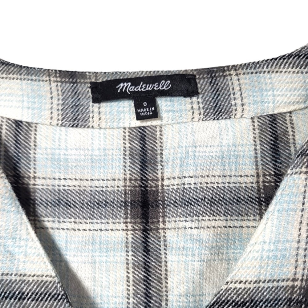 Madewell Cotton Button Up Flannel Plaid Midi Dress in Blue Multicolor - Picture 6 of 15